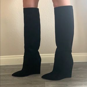 NWOT Saint Laurent Knee High Suede Wedge Boots